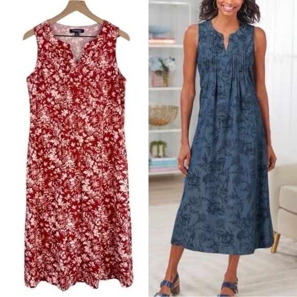 Chadwick’s Pintuck Dress, Sleeveless, Notched Neckline, Floral Print, size PS - Picture 1 of 6